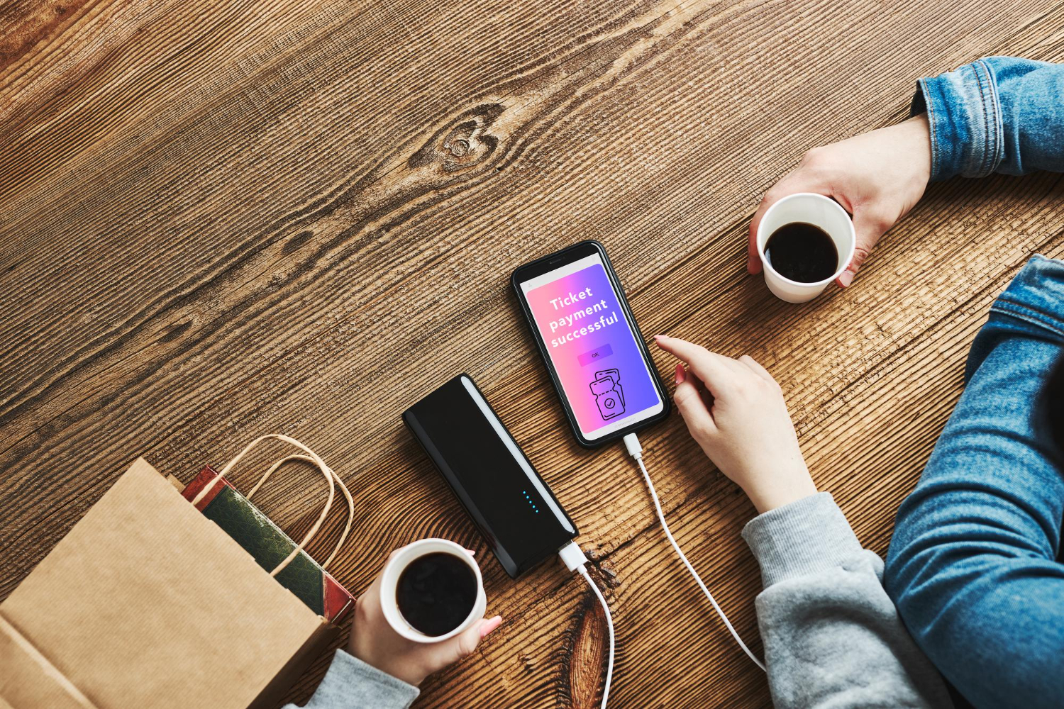 the smartphone is connected to the cable